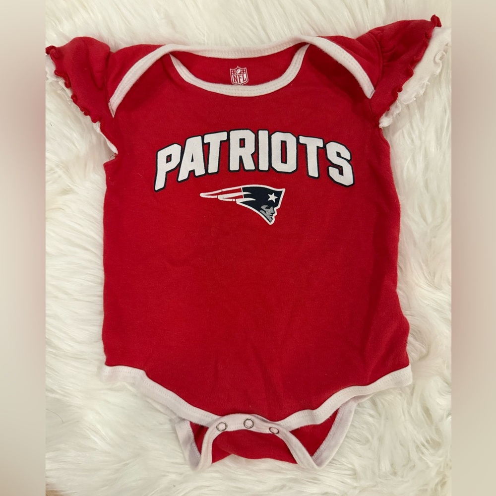 Adorable NFL Girls Red Patriots Onesie with ruffles
